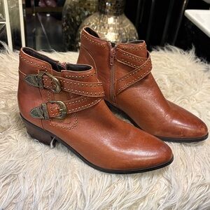 David Tate Buckled Tan Ankle Boots